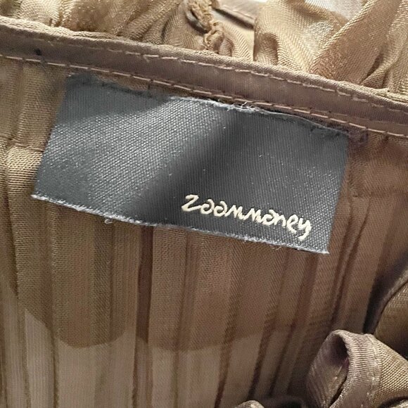 Zoommoney Ruffled Pleated Long Sleeve Stretchy Sheer Blouse in Brown M - Picture 11 of 12